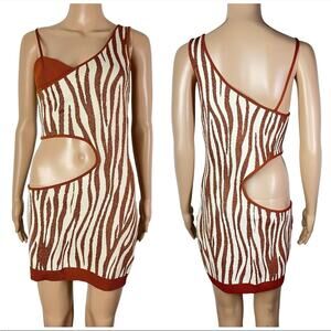 Retrofete Dimi Metallic Zebra Print Mini Cut Out Sexy Bodycon Dress